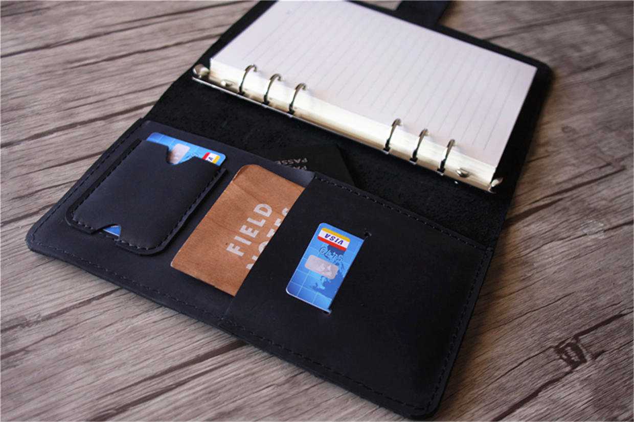 Refillable Black Leather 6 Ring Binders Folder