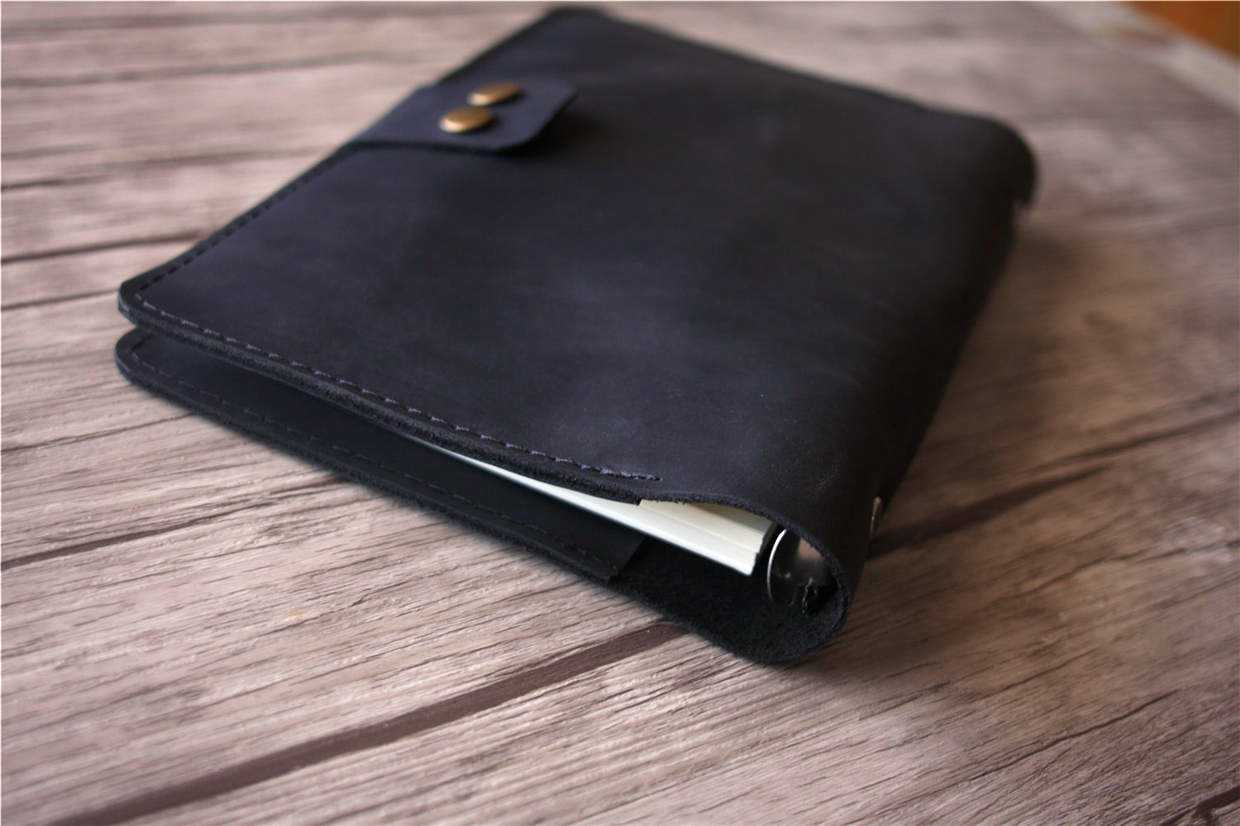 Refillable Black Leather 6 Ring Binders Folder