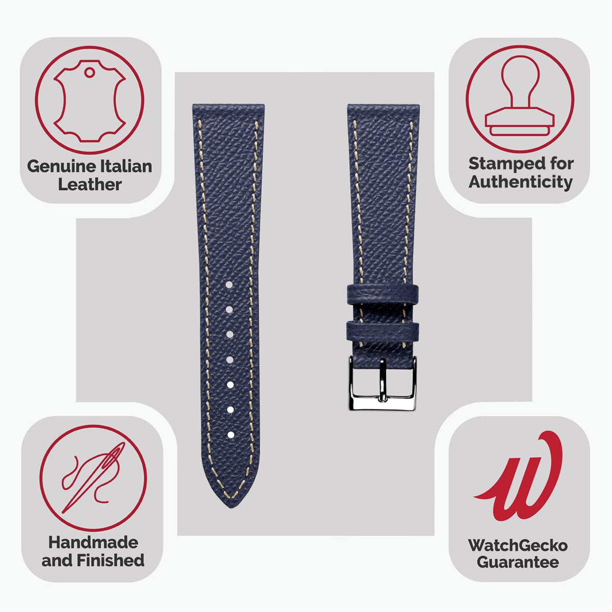 Cinturino per orologio in vera pelle italiana Epsom cucito a mano - Blu alpino