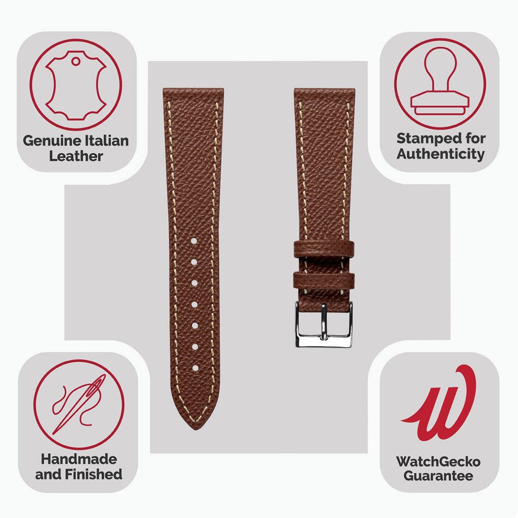 Cinturino per orologi in vera pelle italiana Epsom con cucitura a mano - tonalità Alpine Tan