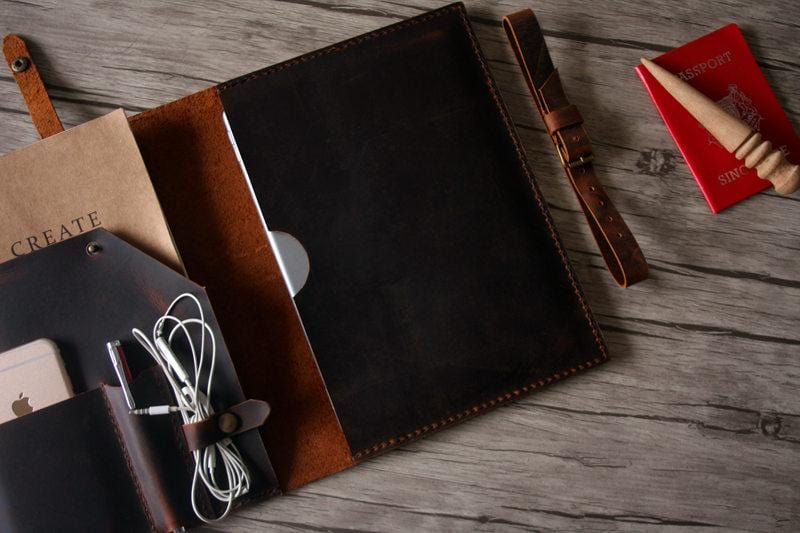Personalized iPad Leather Portfolio Dark Brown