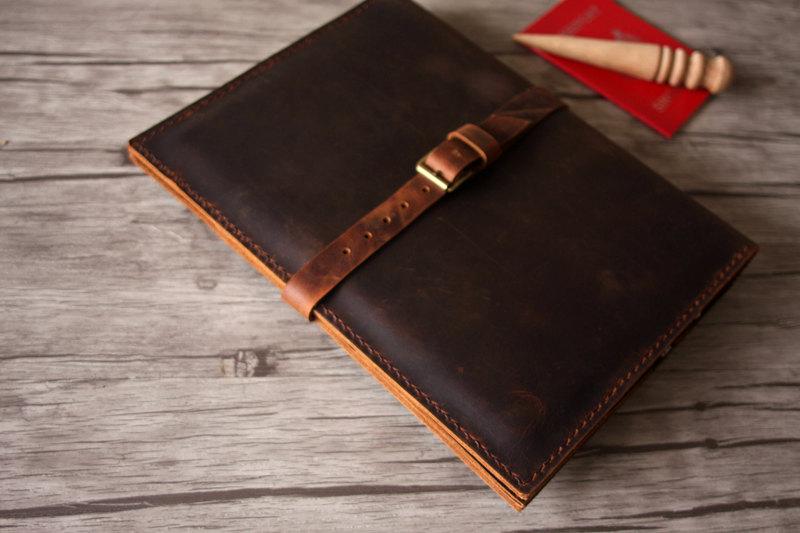 Personalized iPad Leather Portfolio Dark Brown