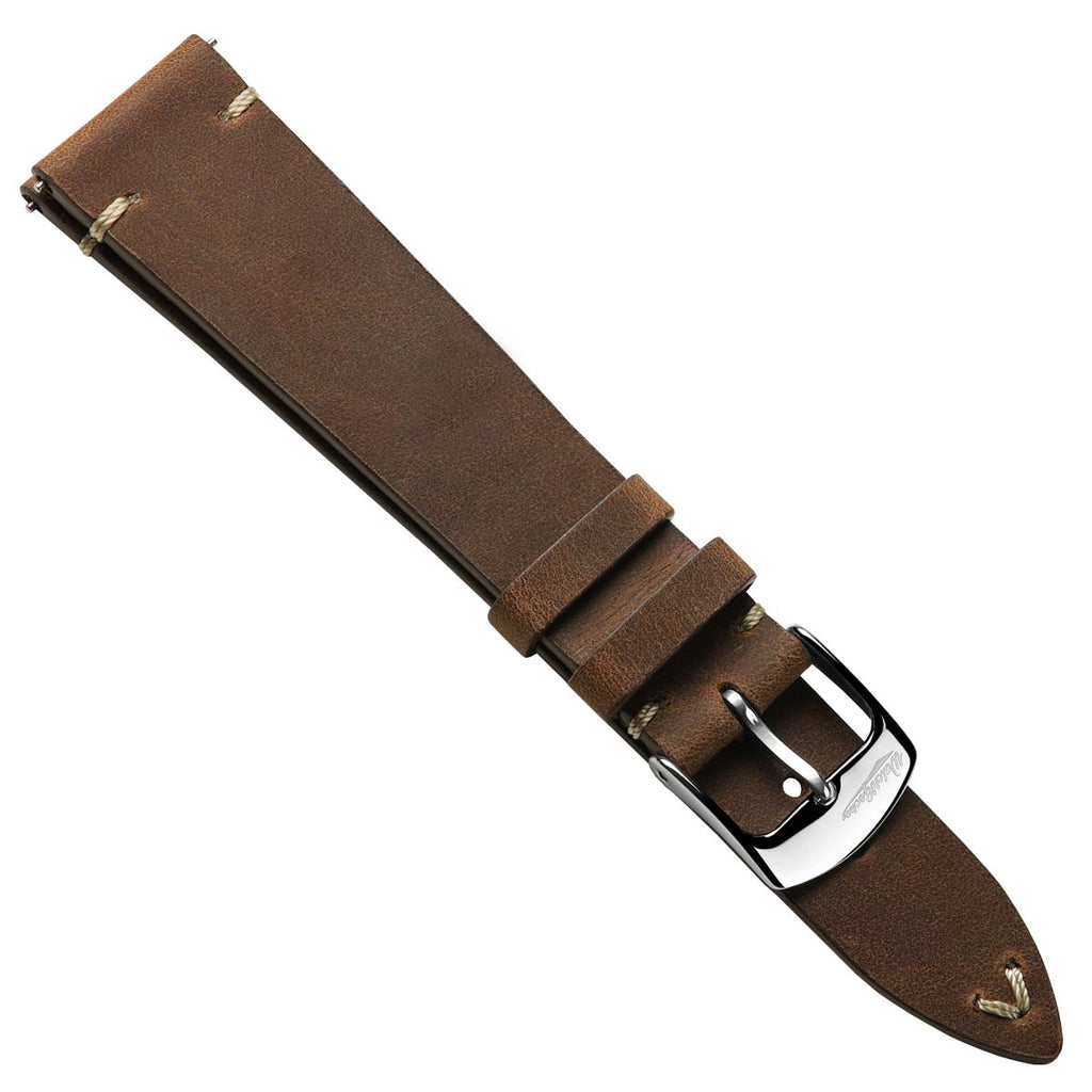 Crazy Horse V-Stitch Leather Watch Strap - Crazy Horse Light Brown