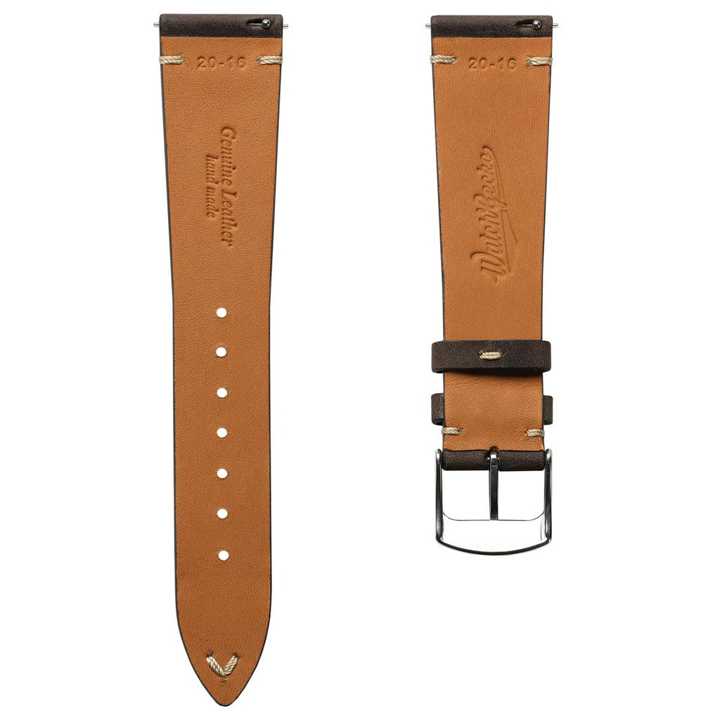 Crazy Horse V-Stitch Leather Watch Strap - Crazy Horse Dark Brown