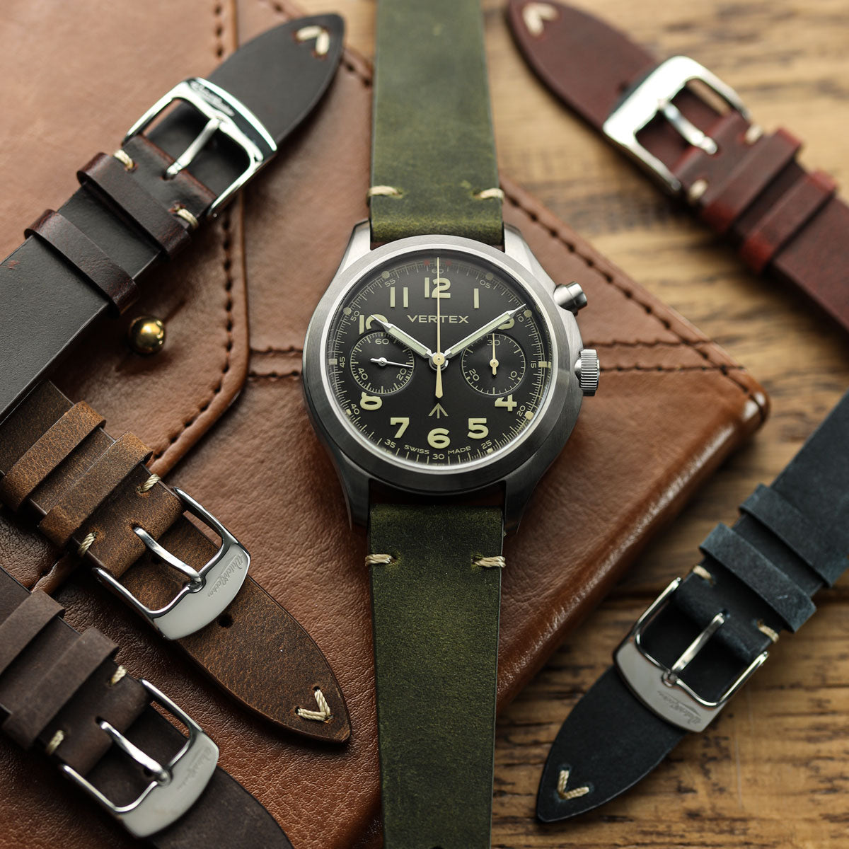 Crazy Horse V-Stitch Leather Watch Strap - Crazy Horse Dark Brown