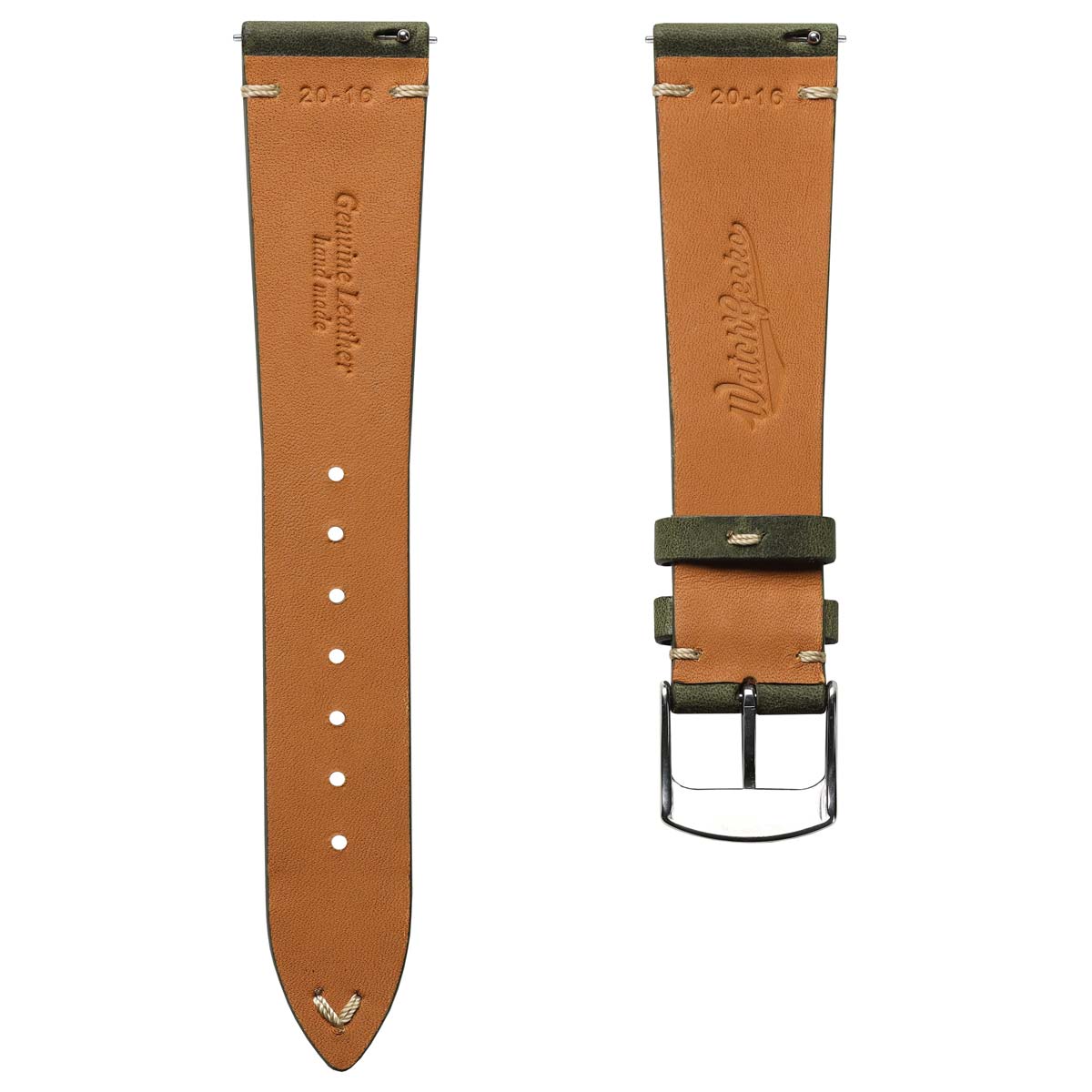 Crazy Horse V-Stitch Leather Watch Strap - Crazy Horse Olive Green