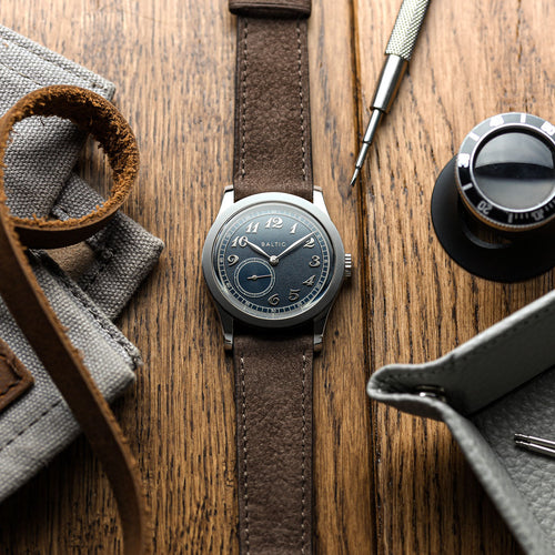 Bracelet de montre en cuir nubuck plat Mozet fait main - Taupe élégante