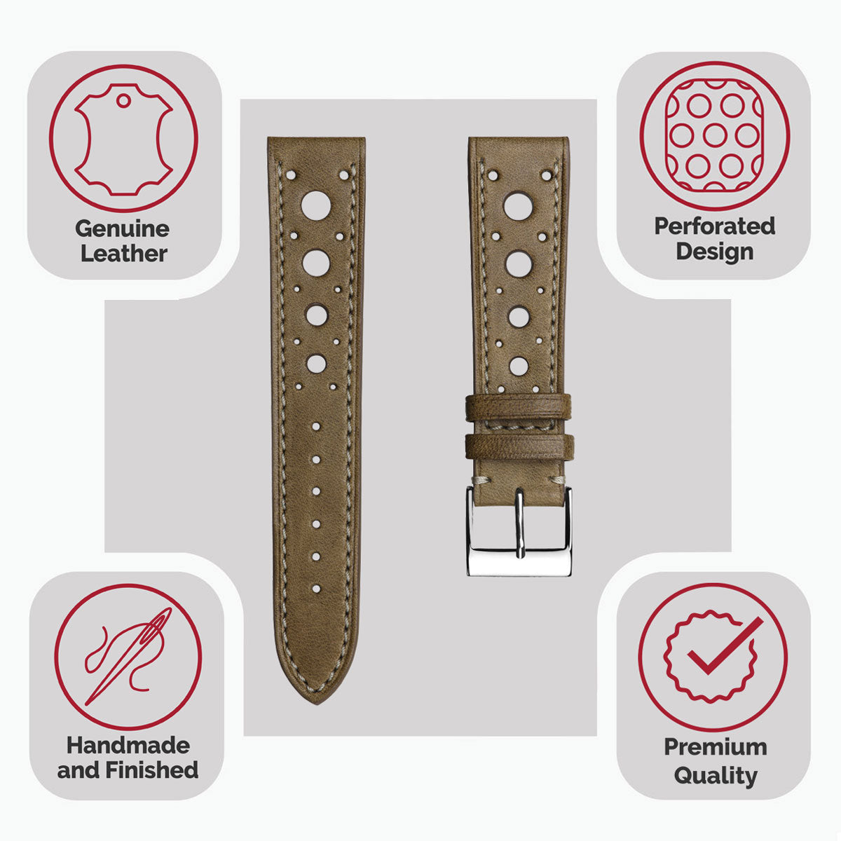 Bracelet pour Montre en Cuir Artisanale Boutsen Cavallo Racing - Beige Élégant et Confortable