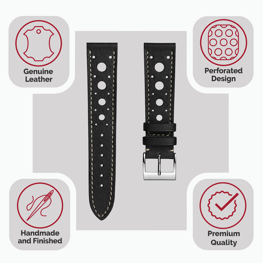 Bracelet en cuir fait main Boutsen Cavallo Racing pour montre - Élégance noire