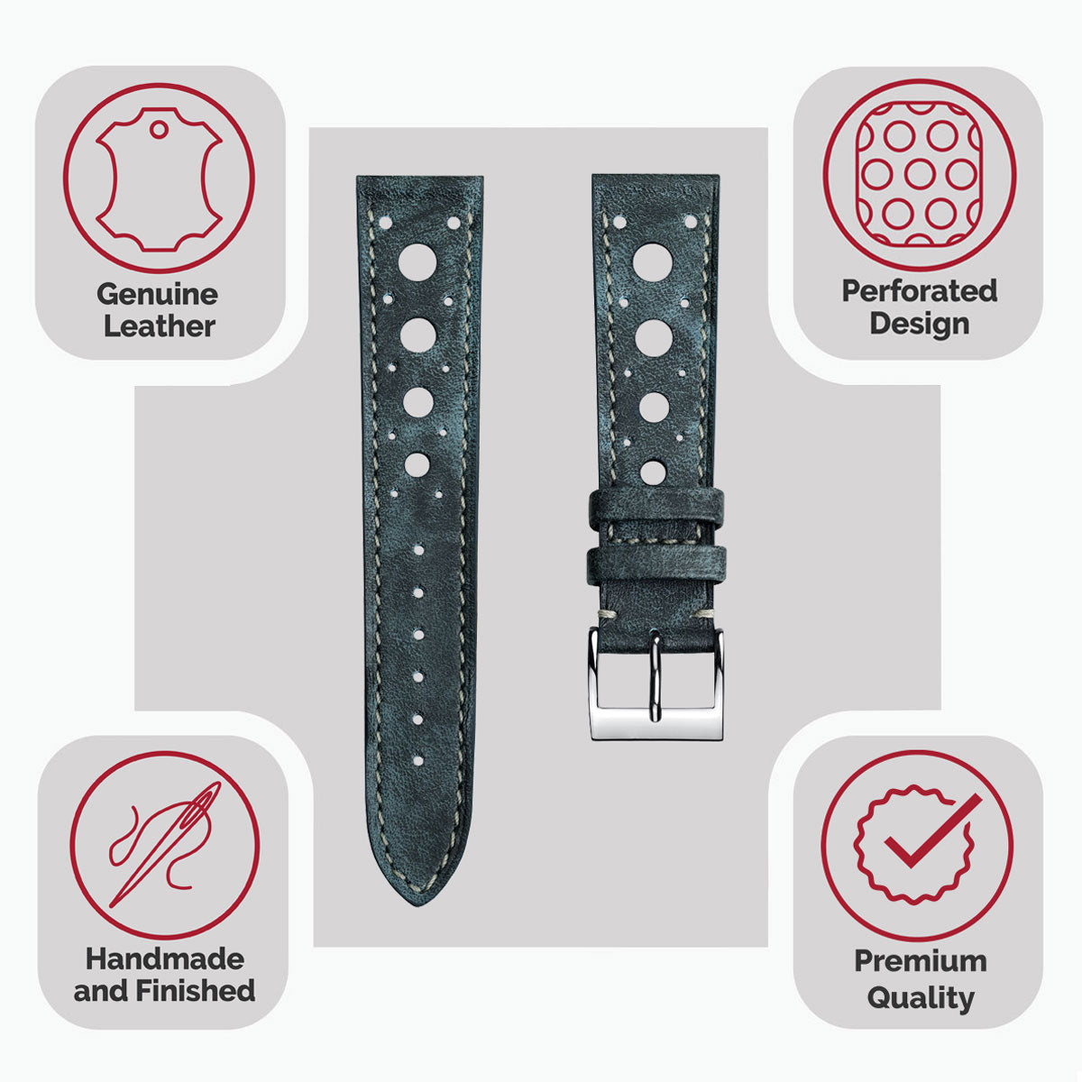 Bracelet en cuir patiné fait main par Boutsen Racing - Style Denim Bleu