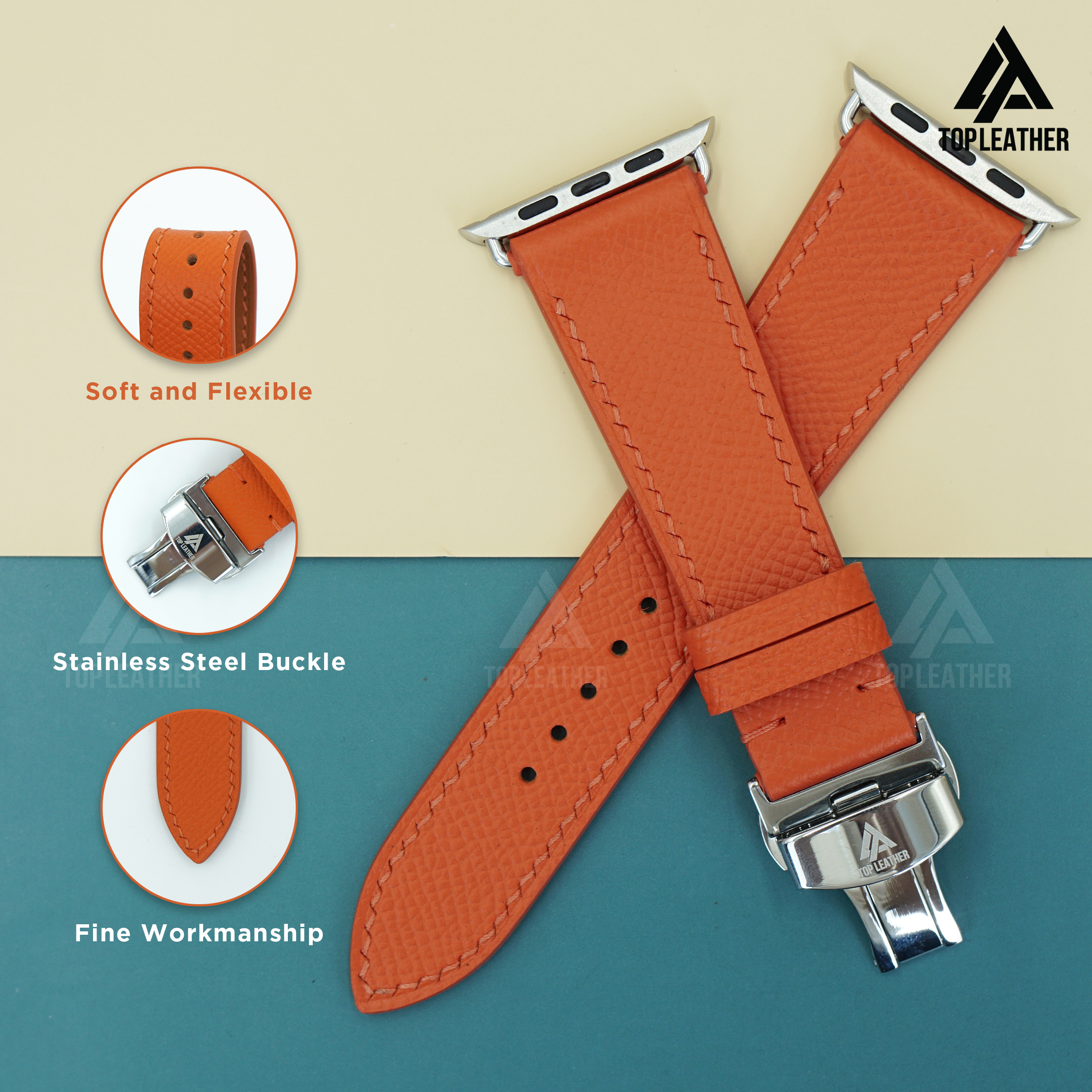 Watch Strap Epsom Leather for Apple Watch, Samsung Galaxy Watch, Mechanical Watch - Orange EP2203