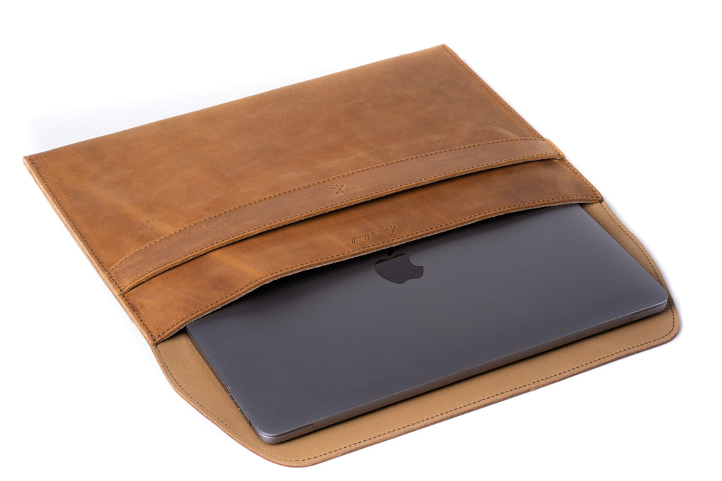 Leather MacBook Envelope Case - Tobacco