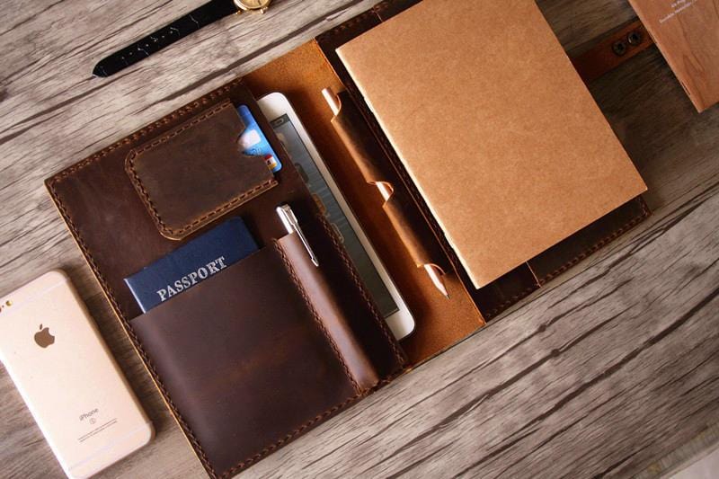 Rustic Engraved Designer Leather Portfolio Holder