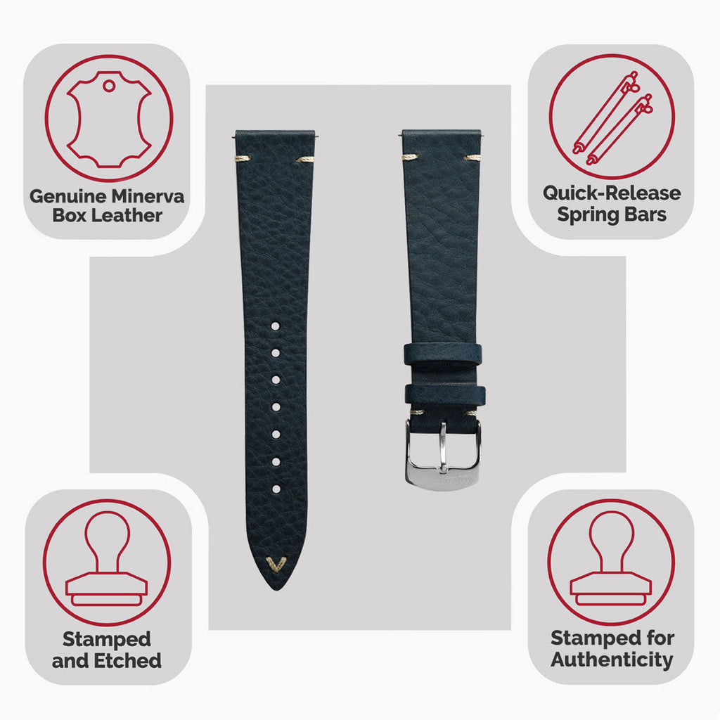 Badalassi Carlo Minerva Box Genuine Leather Watch Strap - Navy Blue