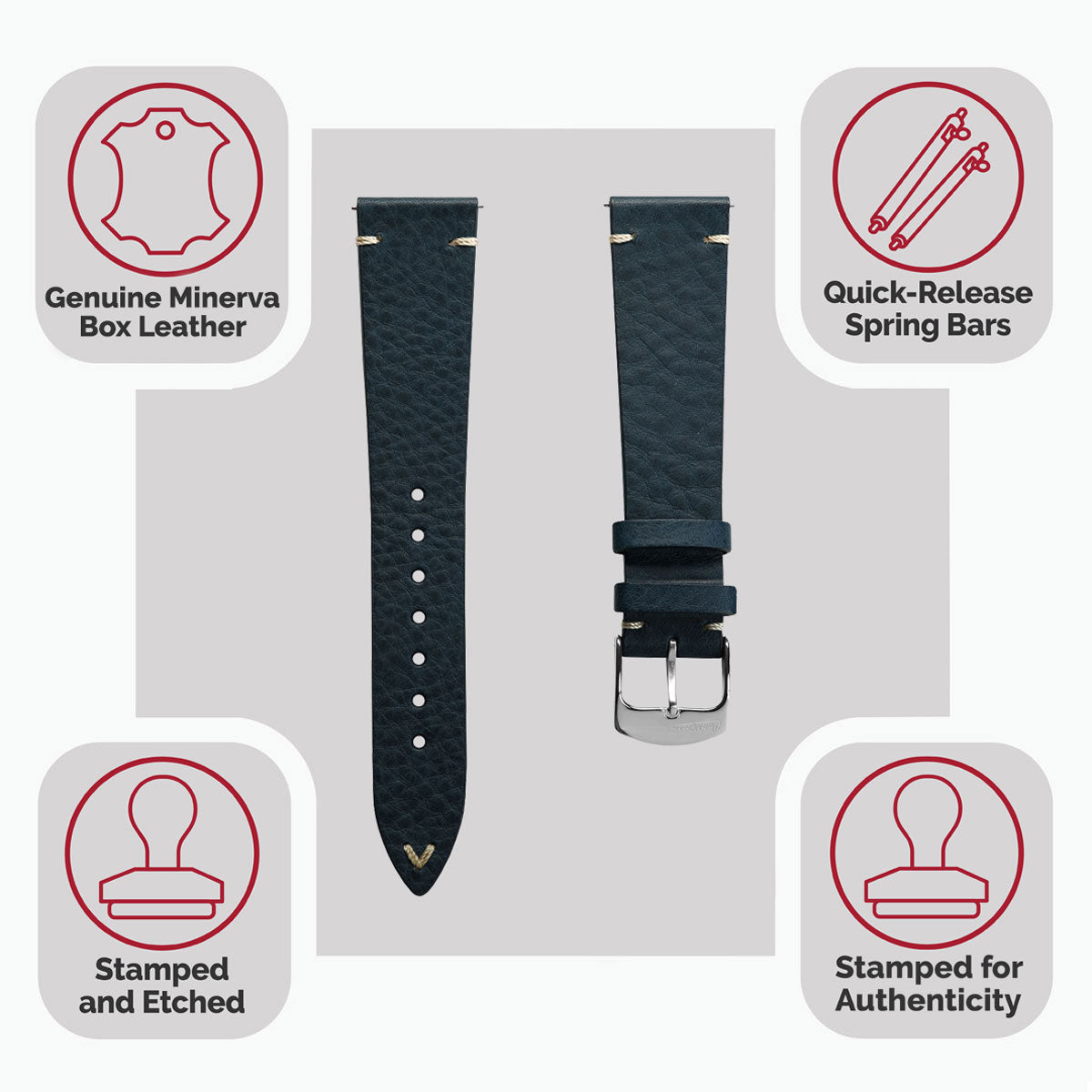 Badalassi Carlo Minerva Box Genuine Leather Watch Strap - Navy Blue