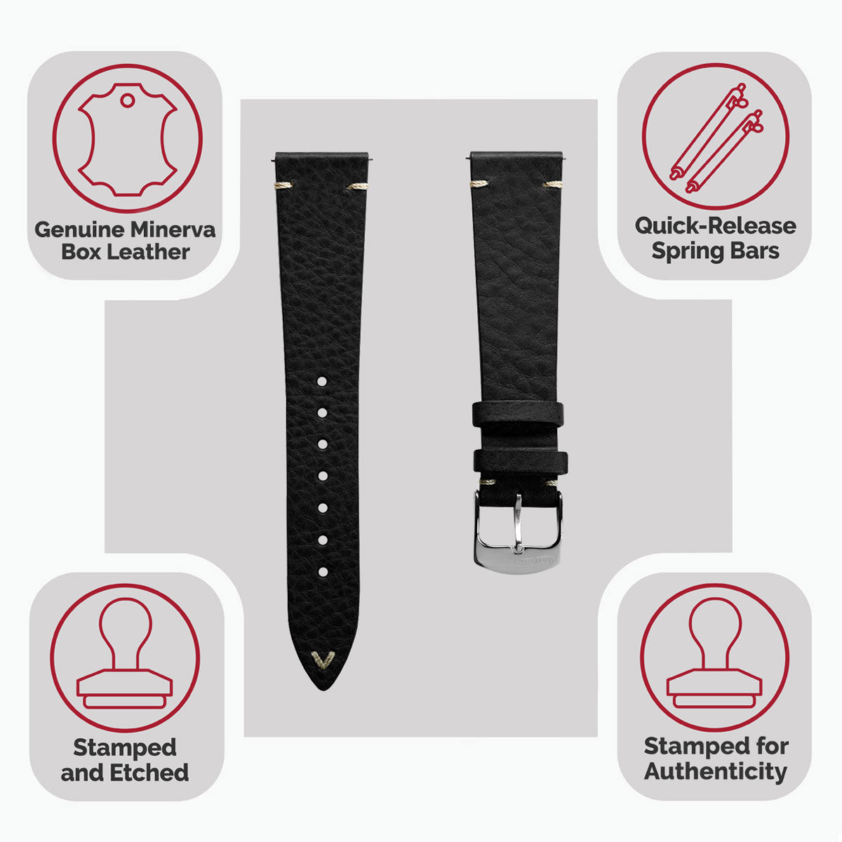 Badalassi Carlo Minerva Box Genuine Leather Watch Strap - Black