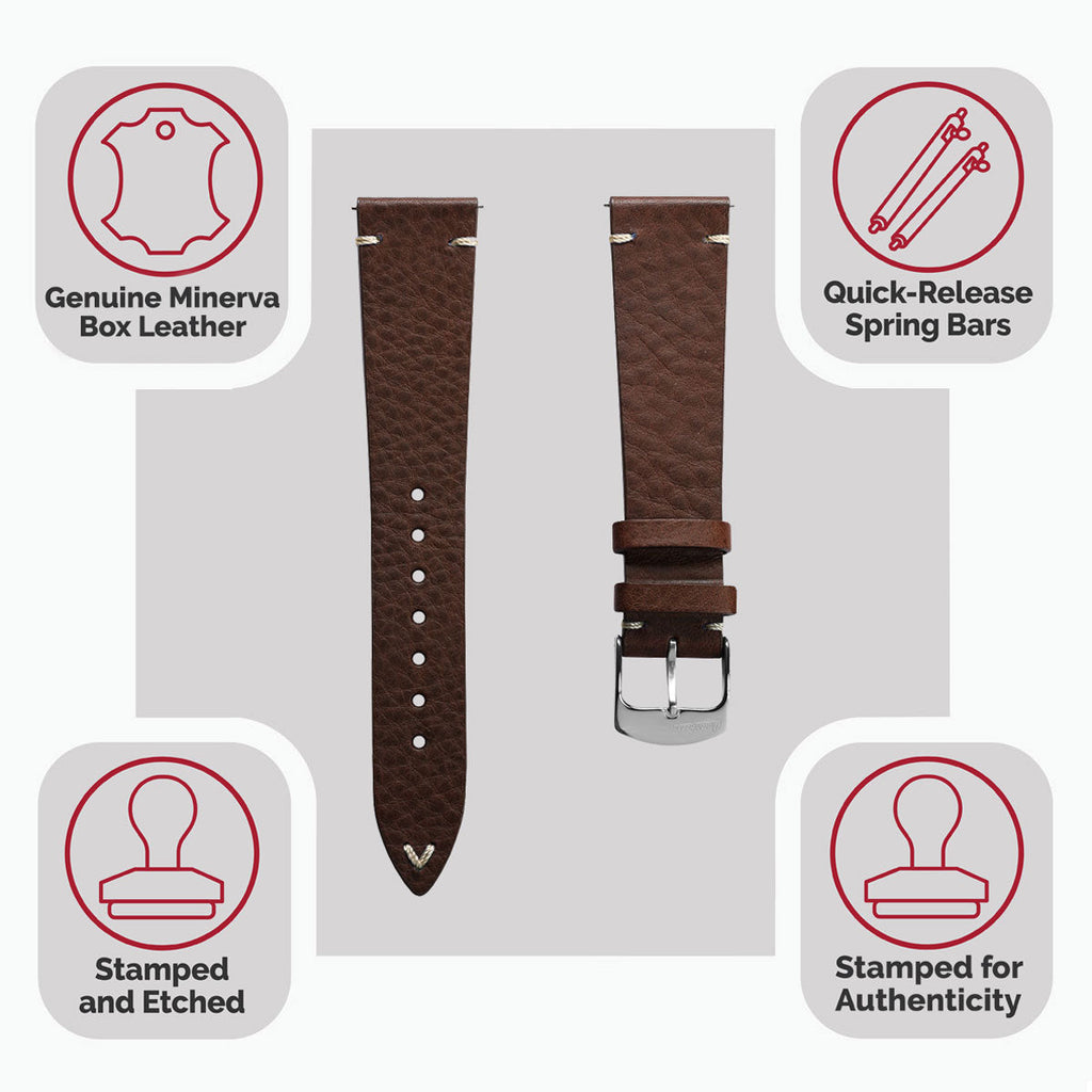 Badalassi Carlo Minerva Box Genuine Leather Watch Strap - Chocolate Brown