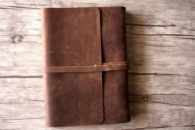 Personalized Dsitressed Leather Photo Albums 8X10 Memory Book