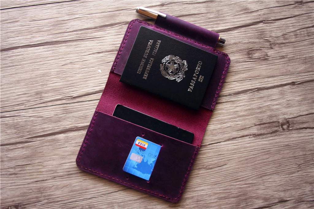 Personalized Womens Passport Holder Purple Leather Wallet