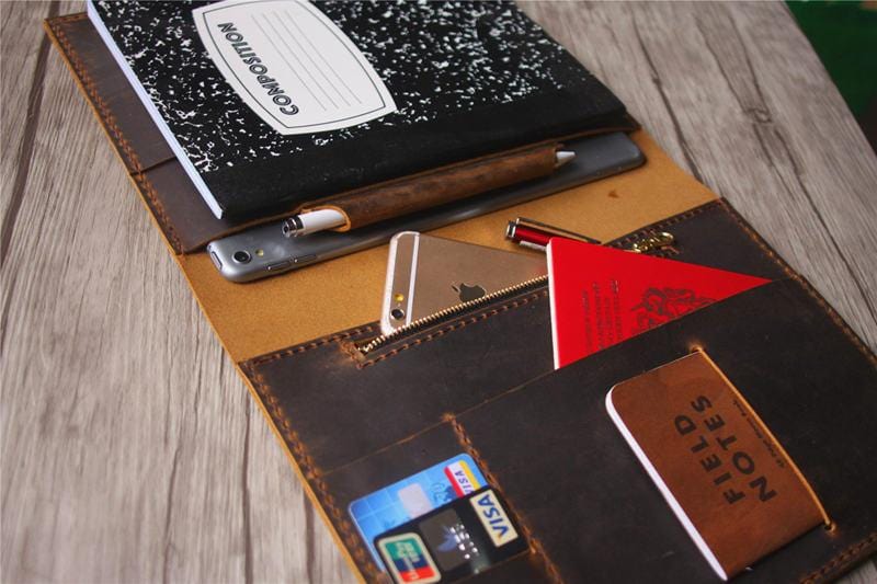 Personalized Zippered Leather Padfolio Distressed Brown