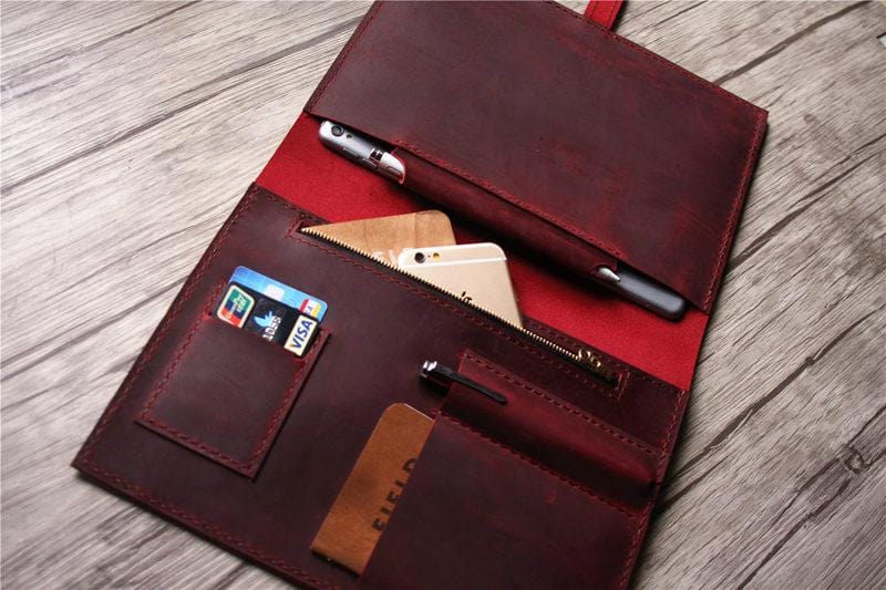 Personalized Red Womens Leather Portfolio a4