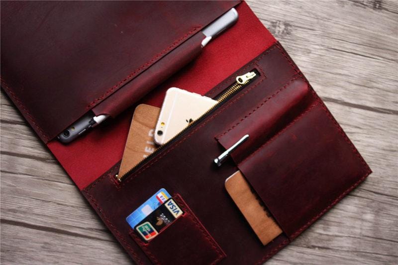 Personalized Red Womens Leather Portfolio a4