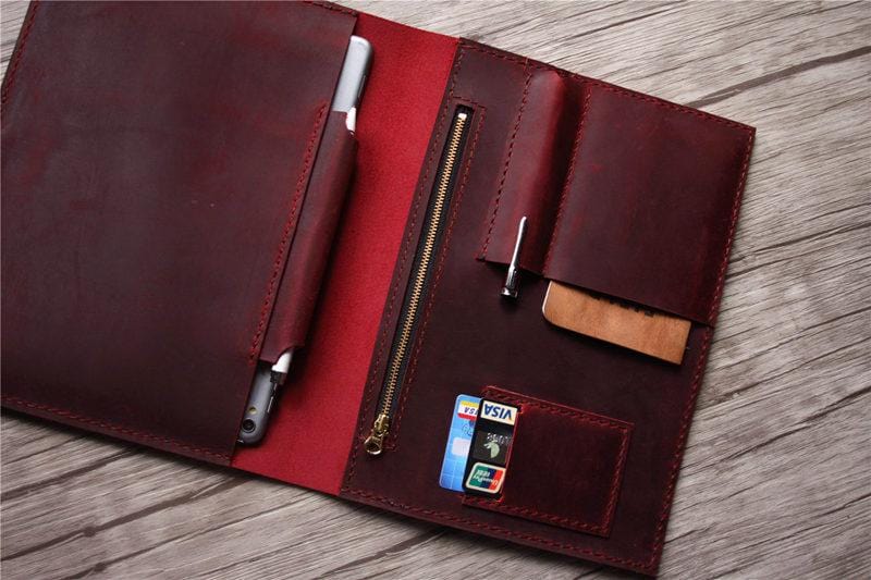 Personalized Leather iPad Mini Case Portfolio with Pencil Holder