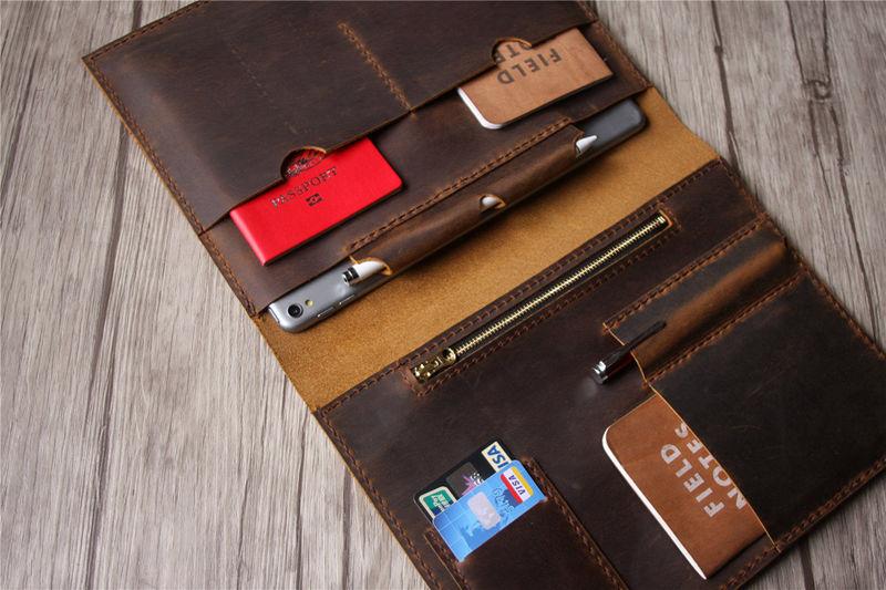 Embossed Brown Mens Leather Portfolio Folder