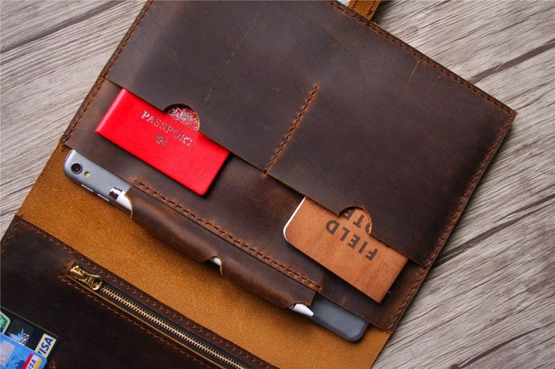 Embossed Brown Mens Leather Portfolio Folder