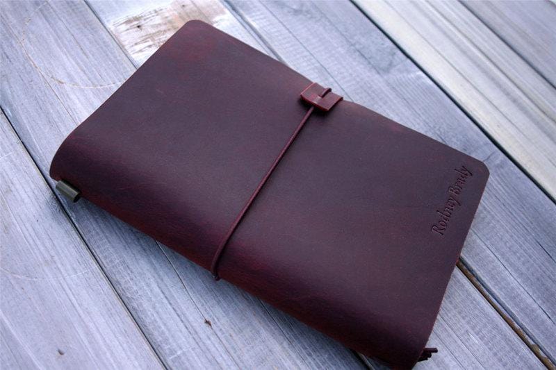 Burgundy Personalized Leather A5 Traveler's Notebook Cover