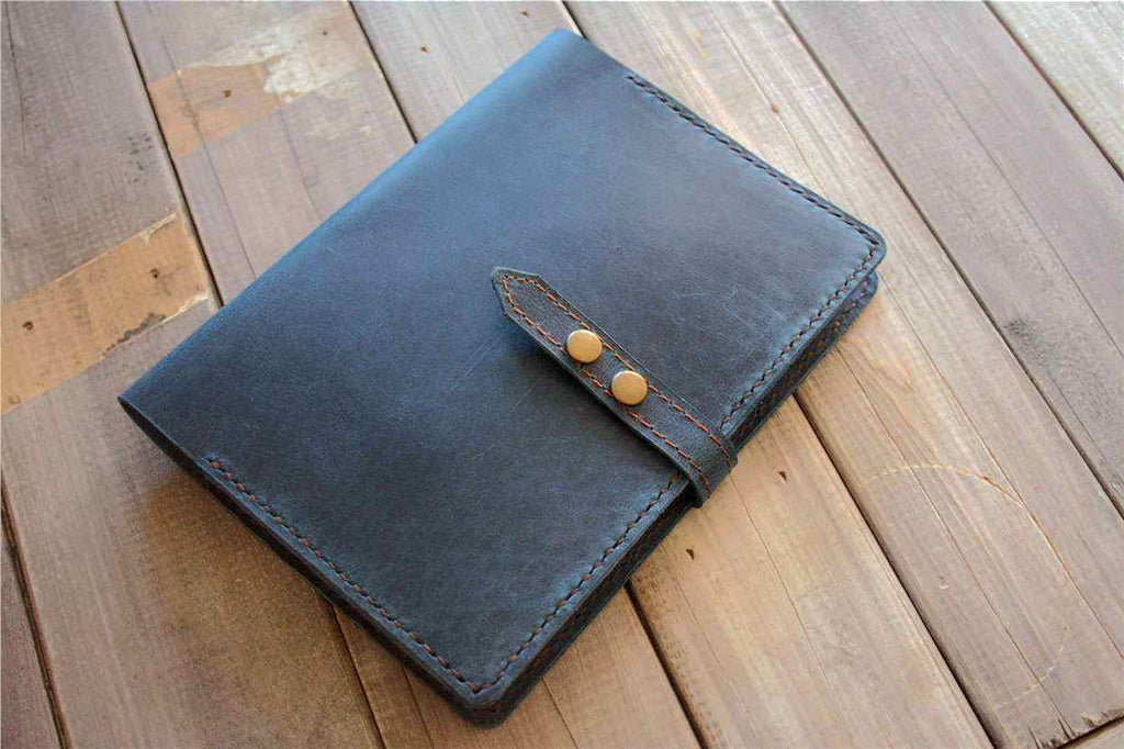Personalized Blue Leather A4 Notebook Cover Holder Folder