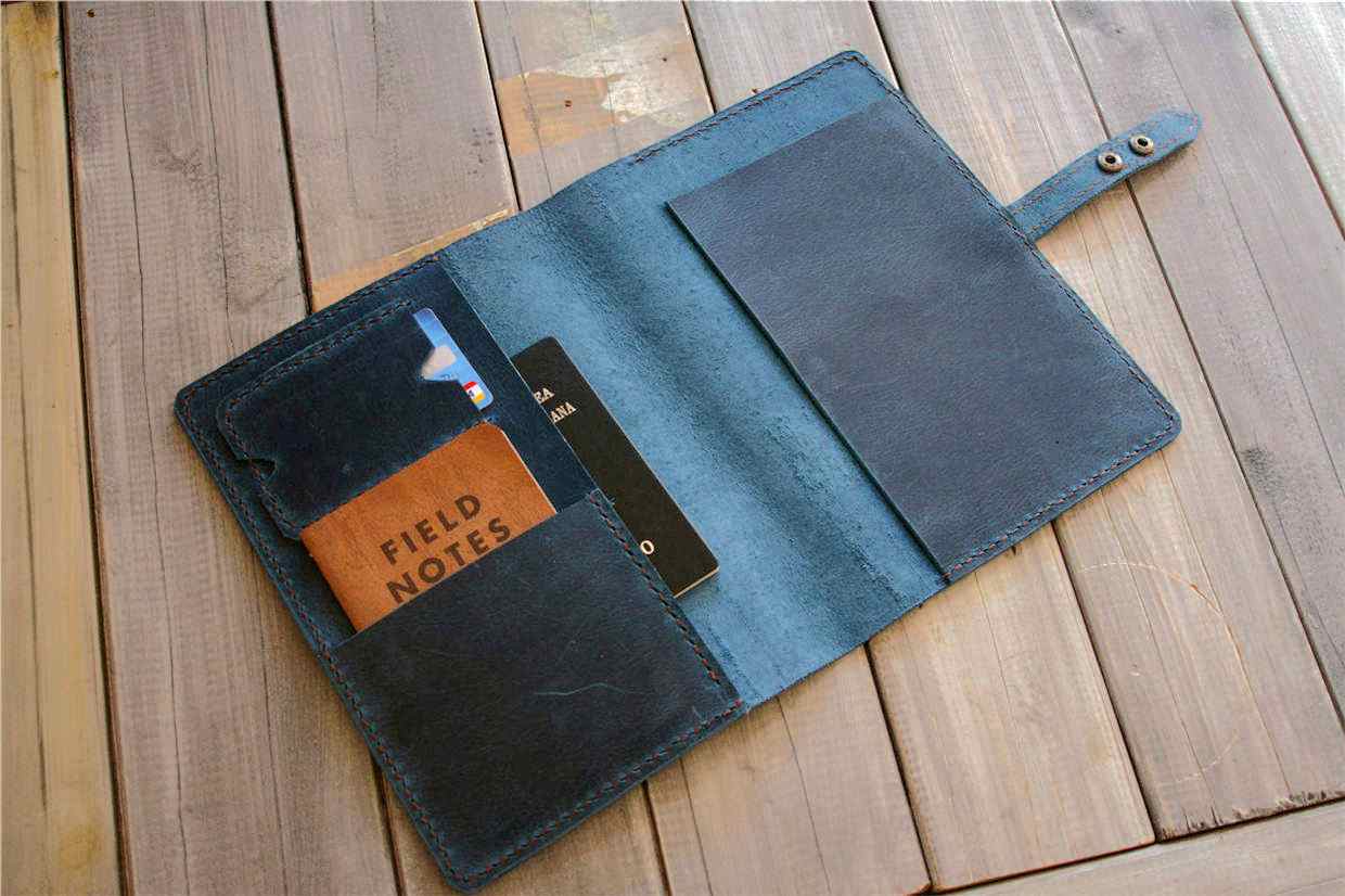 Personalized Blue Leather A4 Notebook Cover Holder Folder