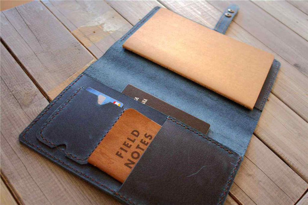 Personalized Blue Leather A4 Notebook Cover Holder Folder