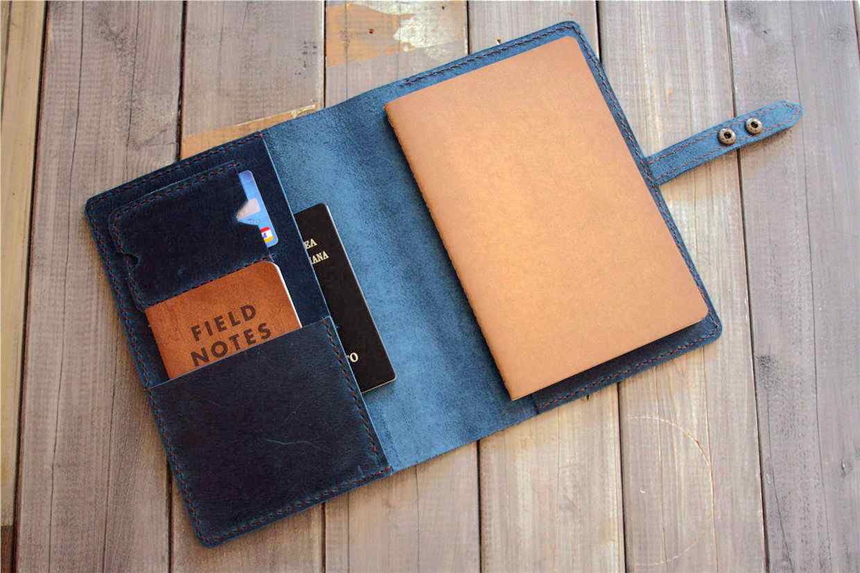 Personalized Blue Leather A4 Notebook Cover Holder Folder