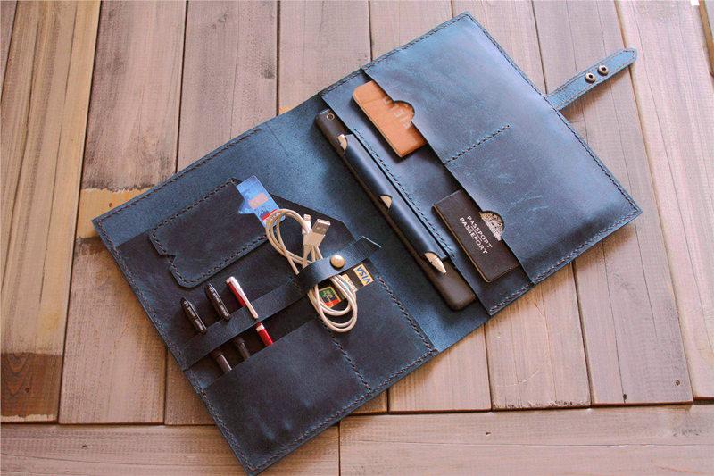 Monogrammed Surface Book Sleeve Case Blue Leather