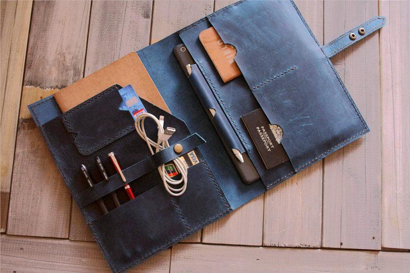 Distressed Blue Leather Portfolio Personalised Holder