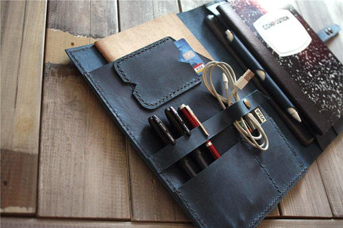 Blue Leather iPad Notebook Cases Portfolio