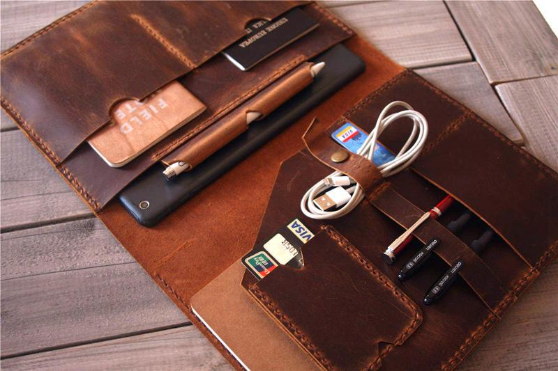 Engraved Brown Leather Padfolio Organizer