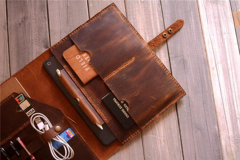 Custom leather iPad Case Cover with Pencil Holder