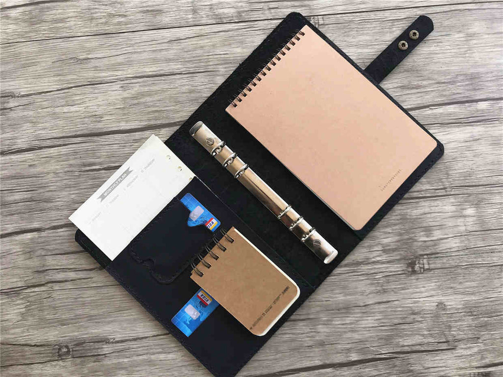 Black Embossed Leather Notebook Organiser