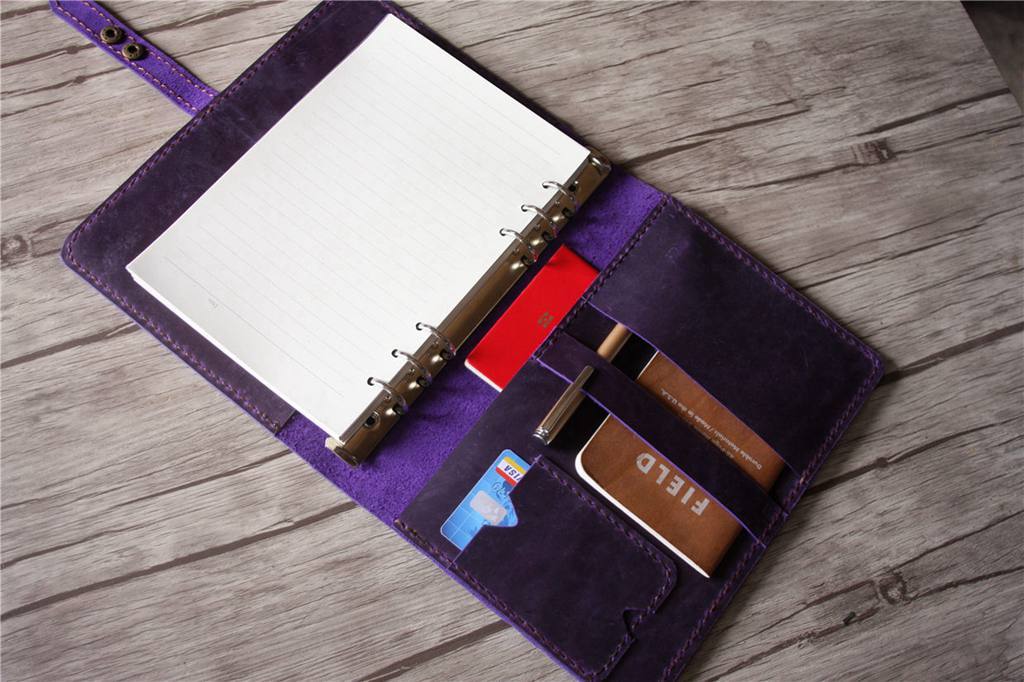 Personalized Purple Leather Binder Notebook Cover