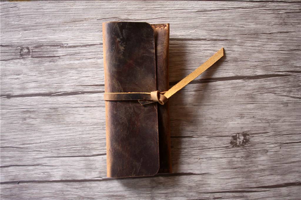 Personalized Brown Leather Pencil Pouch Bag Pen Holder