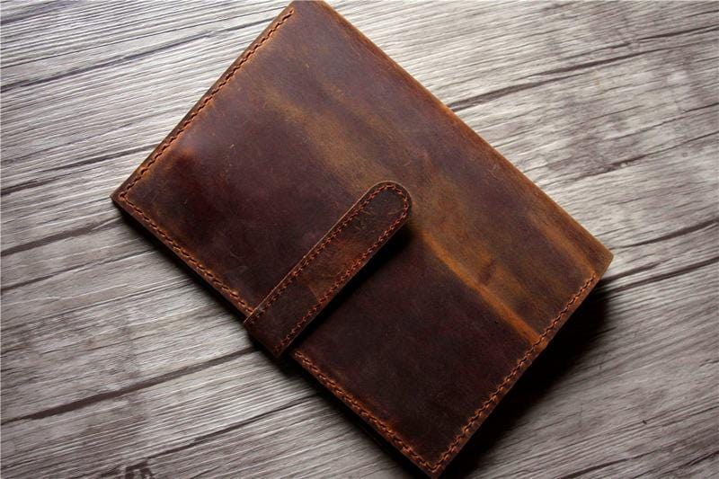 Personalized Rustic Brown Leather iPad Mini Cover Sleeve