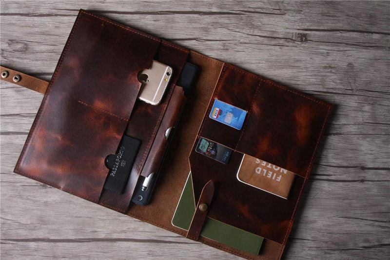 Personalized Leather Portfolio Luxury Coffee