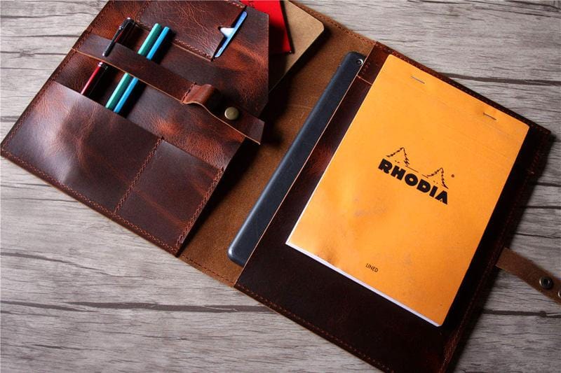 Luxury Smooth Mens Leather Padfolio Document Holder