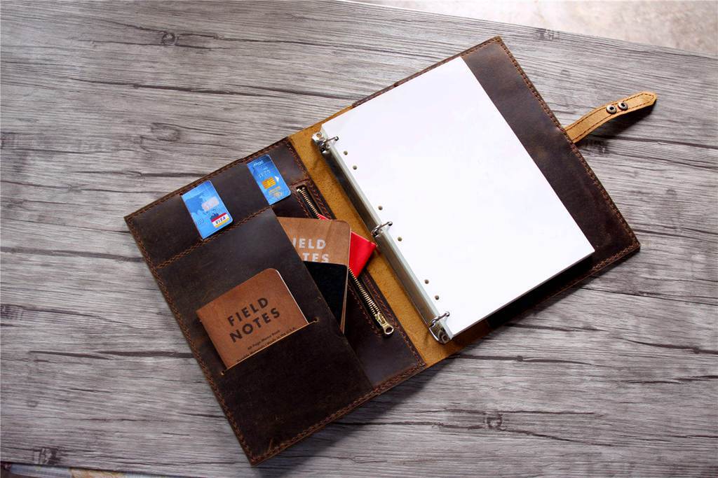 Brown Leather 3 Rings Binder Folder