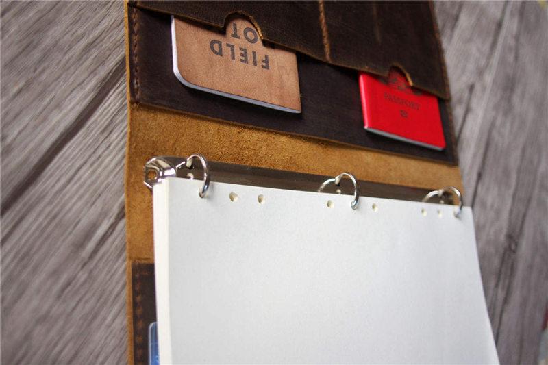 Custom Brown Leather 3 Ring Binder Portfolio Case