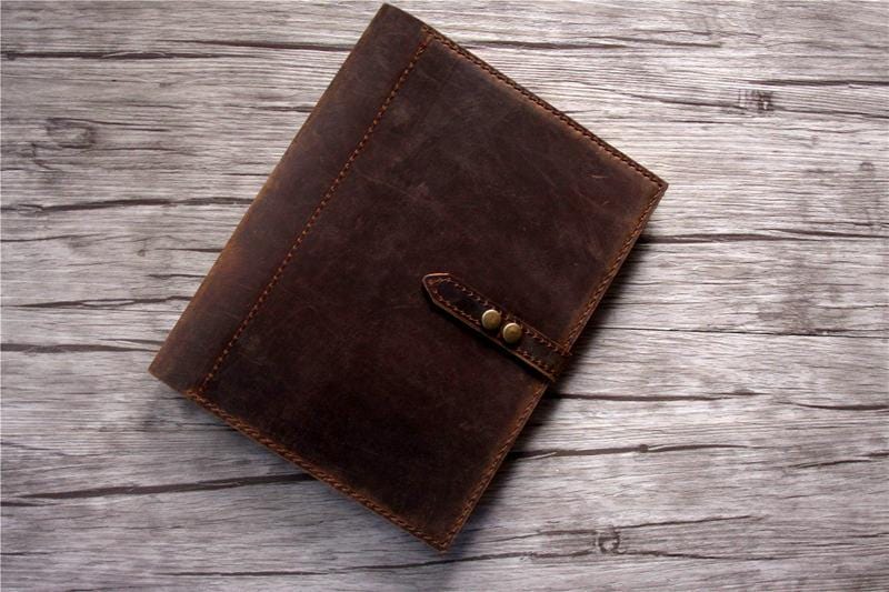 Custom Brown Leather 3 Ring Binder Portfolio Case