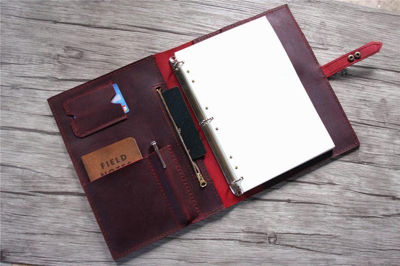 A4 Burgundy Leather Ring Binder Portfolio Folder