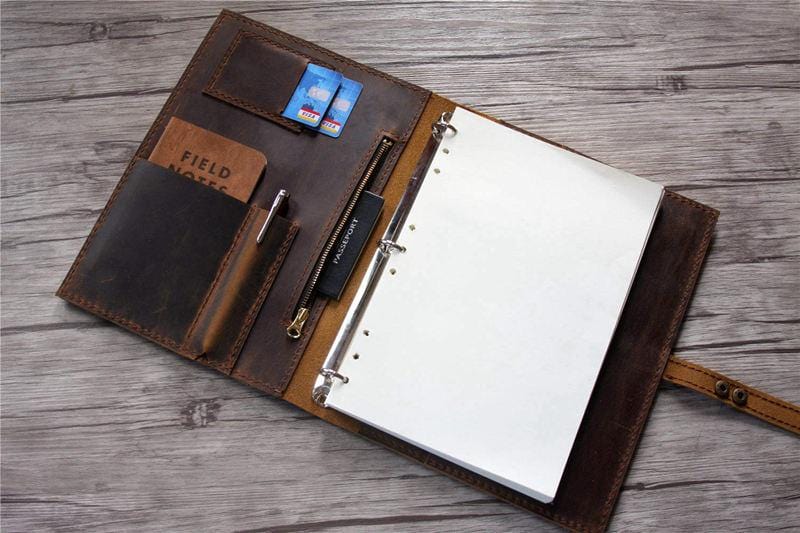 A5 Brown Leather 3 Ring Binders Portfolio Holder